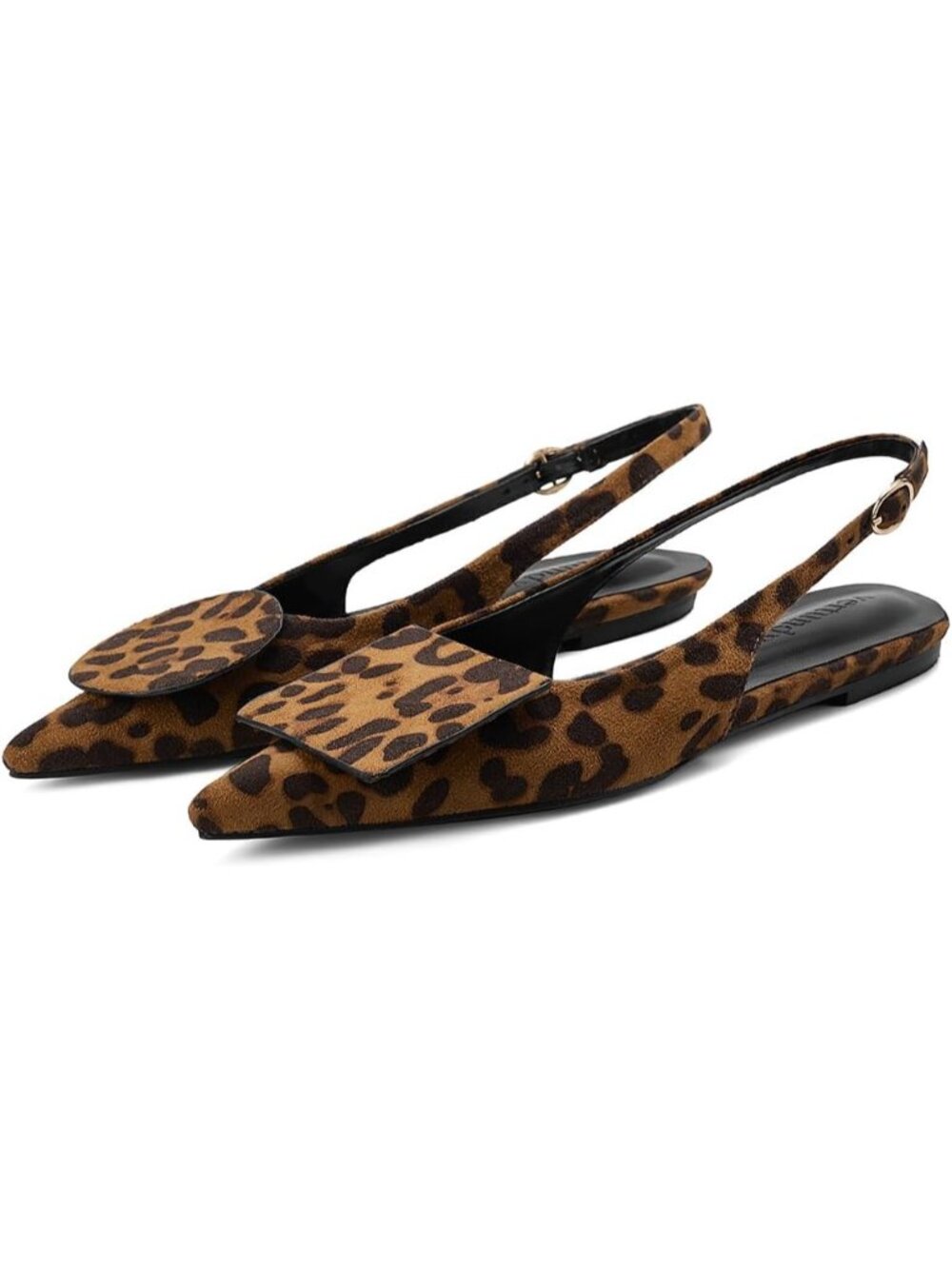 Women's Leopard Slingback Flats Pointed Toe Flats Pumps Ankle Strap Sandals